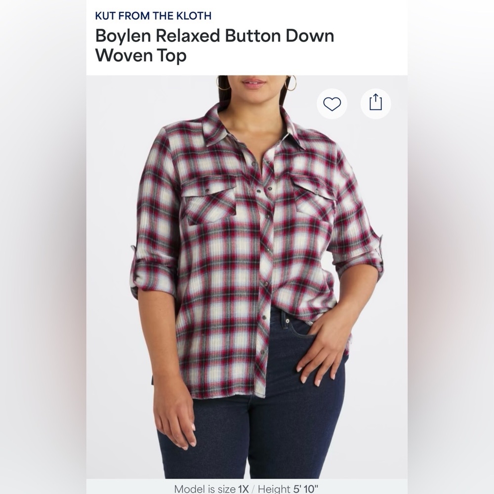KUT from the Kloth plaid button up sz 1x